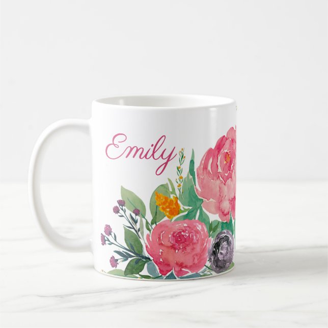 Peonies Personalised Mug (Left)