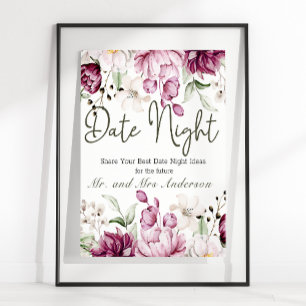 Peonies Pink Burgundy Floral Date Night Poster