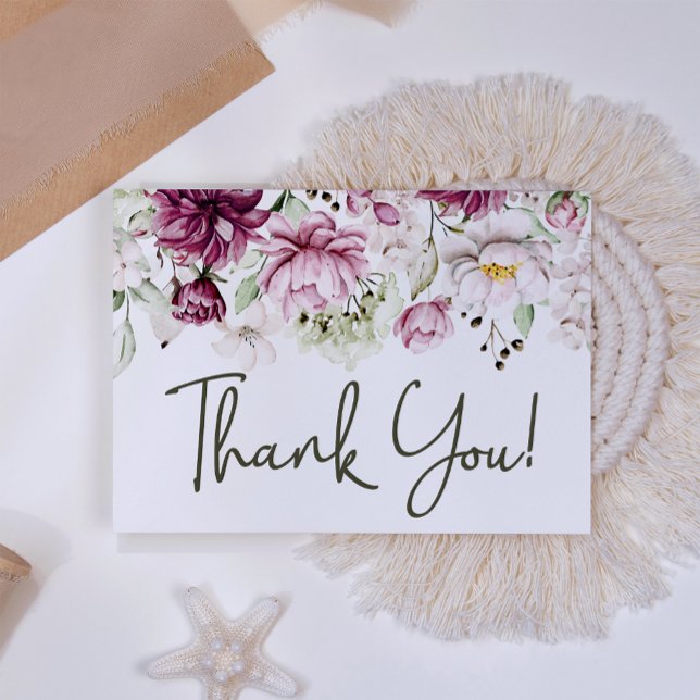 Peonies Pink Burgundy Floral Elegant Thank You Card (Creator Uploaded)
