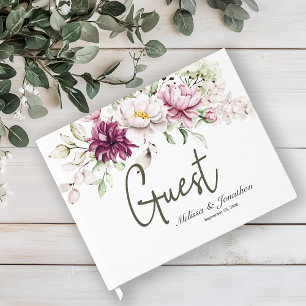 Peonies Pink Burgundy Floral Elegant Wedding Guest Book