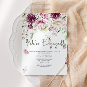 Peonies Pink Burgundy Floral Engagement Party Invitation