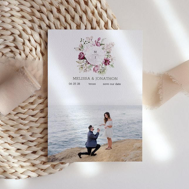 Peonies Pink Burgundy Floral Image Save The Date (Creator Uploaded)