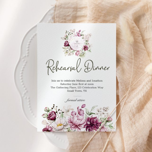 Peonies Pink Burgundy Floral Rehearsal Dinner (Creator Uploaded)