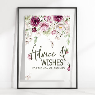 Peonies Pink Burgundy Floral Wedding Card & Gifts Poster