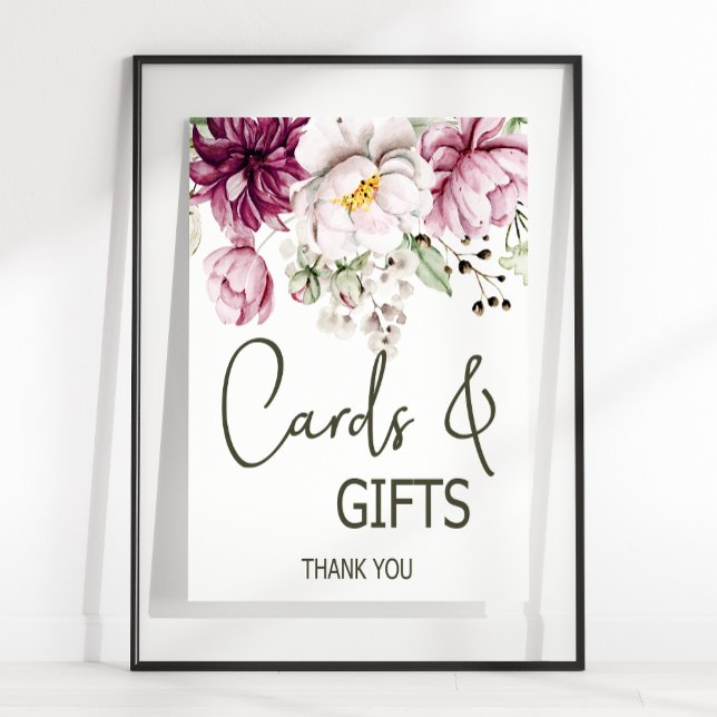 Peonies Pink Burgundy Floral Wedding Card & Gifts Poster (Creator Uploaded)