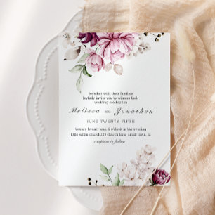 Peonies Pink Burgundy Floral Wedding Invitation