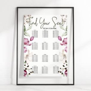Peonies Pink Burgundy Floral Wedding Seating Chart