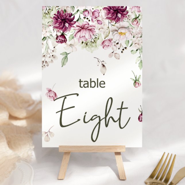 Peonies Pink Burgundy Floral Wedding Table Number (Creator Uploaded)