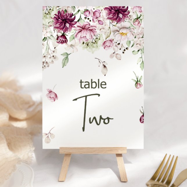 Peonies Pink Burgundy Floral Wedding Table Number (Creator Uploaded)