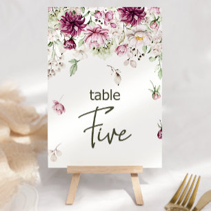 Peonies Pink Burgundy Floral Wedding Table Number