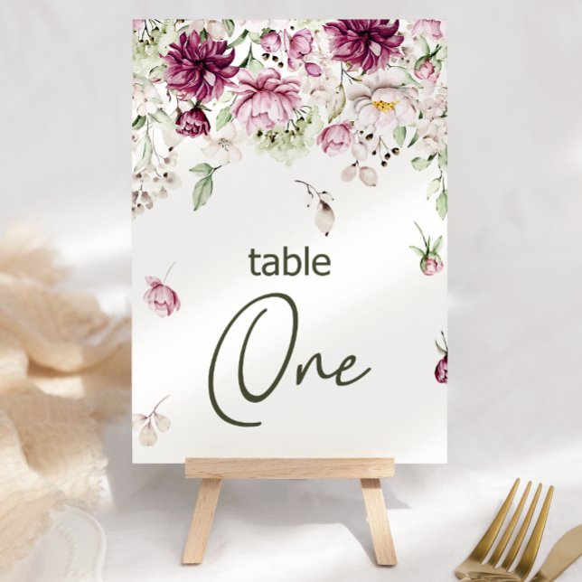 Peonies Pink Burgundy Floral Wedding Table Number (Creator Uploaded)