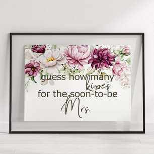 Peonies Pink Burgundy Guess How Many Kisses Game Poster