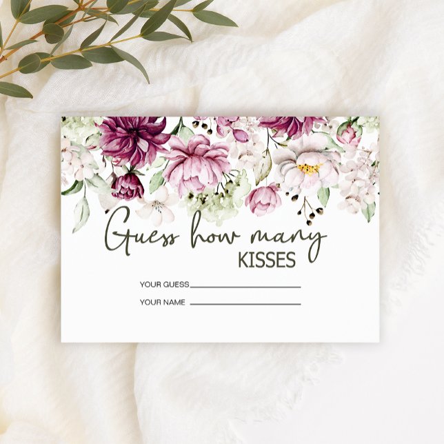Peonies Pink Burgundy how many kisses bridal game Enclosure Card (Creator Uploaded)