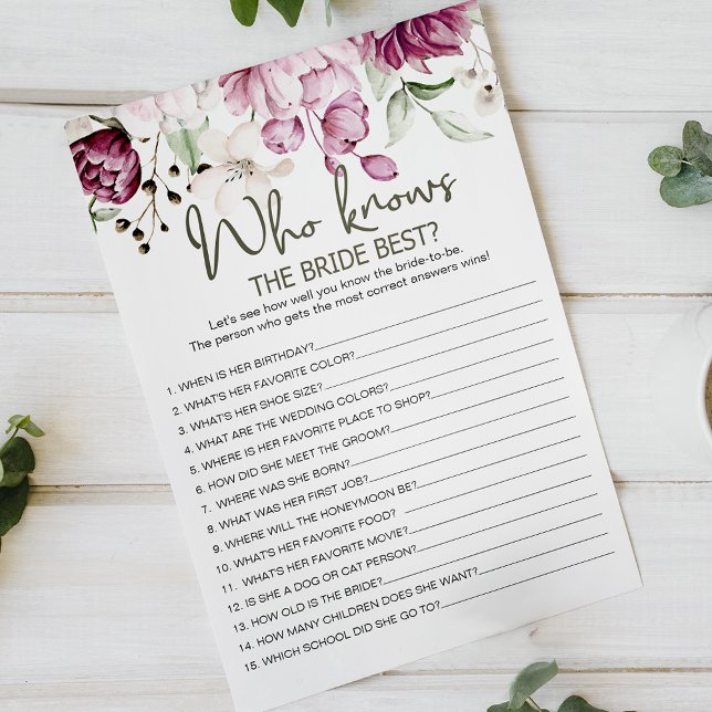 Peonies Pink Floral Game Who Knows Bride Best Flyer (Creator Uploaded)