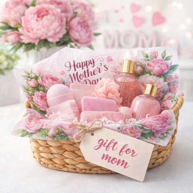 Peonies Pink Floral Mother's Day  Tissue Paper (Celebrate Mom with floral tissue paper that turns any basket into a heartfelt gift moment.)