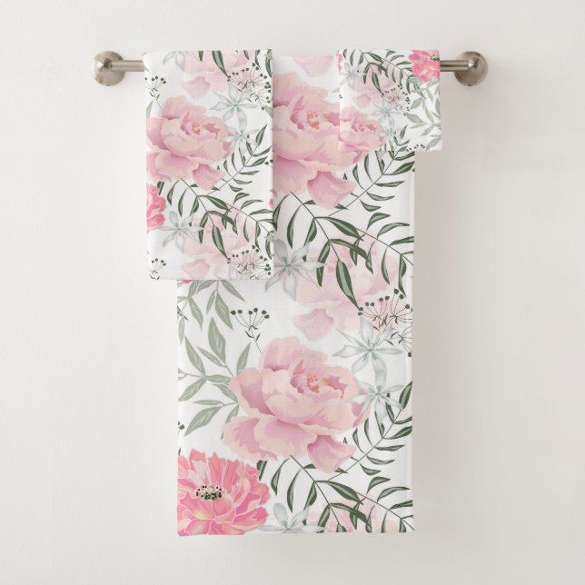 Peonies pink rose flowers  bath towel set (Insitu)