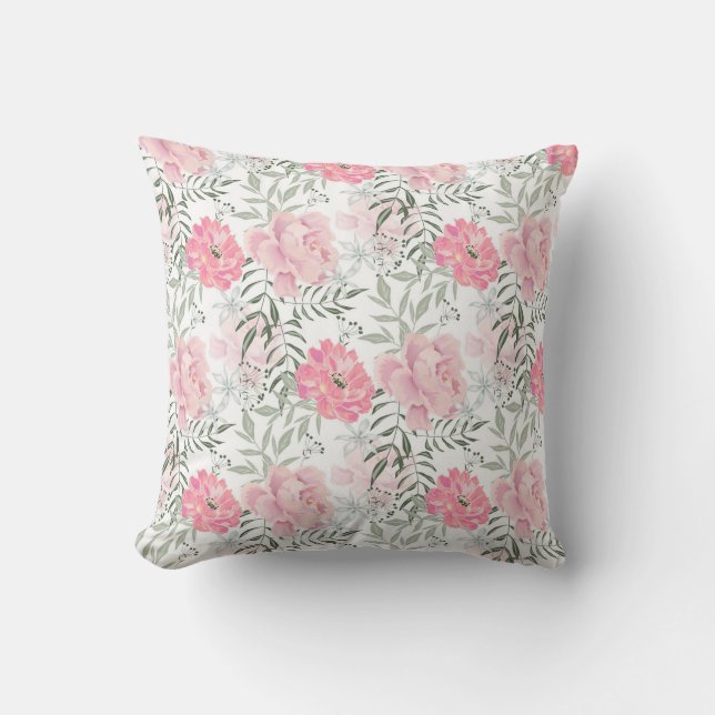 Peonies pink rose flowers  cushion (Front)