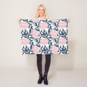 Peonies pink rose flowers flower garden bouquet  fleece blanket