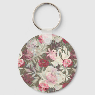 Peonies pink rose flowers flower garden bouquet key ring