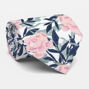 Peonies pink rose flowers flower personalised tie