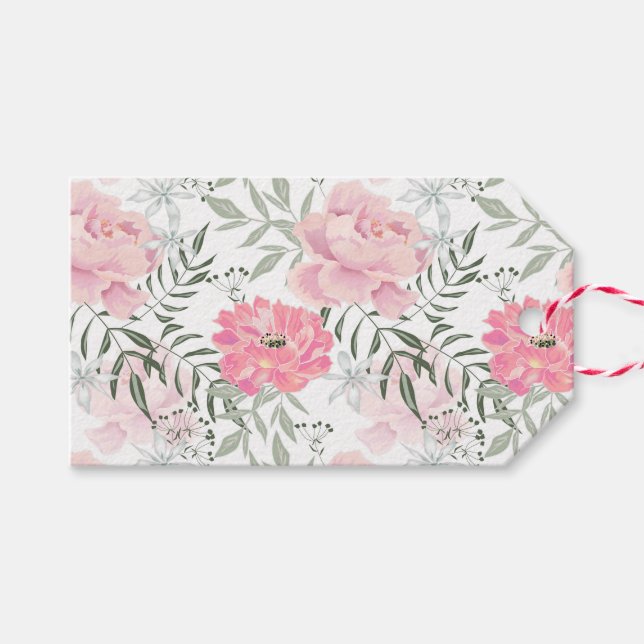Peonies pink rose flowers gift tags (Front (Horizontal))
