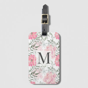 Peonies pink rose flowers luggage tag