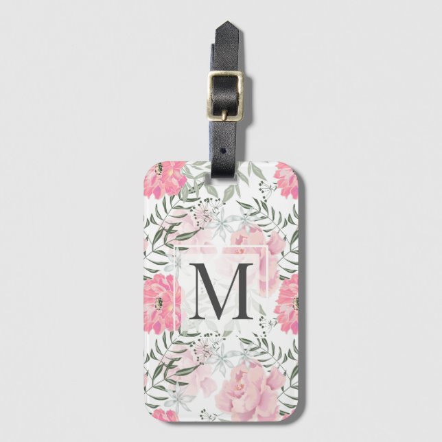Peonies pink rose flowers luggage tag (Front Vertical)