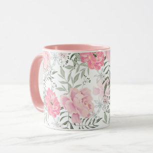 Peonies pink rose flowers  mug