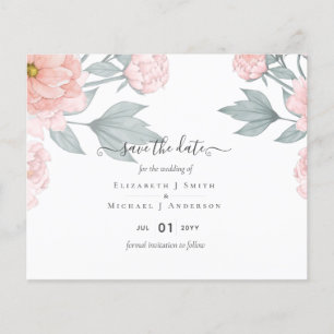 PEONIES Pink Sage Peach Wedding BUDGET Save Dates Flyer