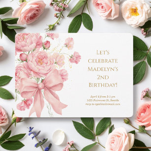 Peonies Ribbon Bow Birthday Party Invitation