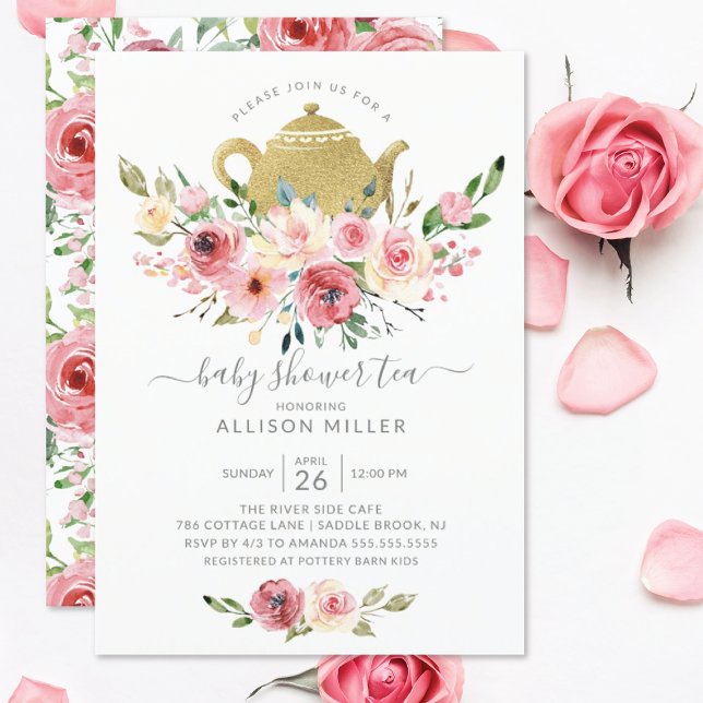 Peonies Rose Floral Baby Shower Tea Invitation (Creator Uploaded)