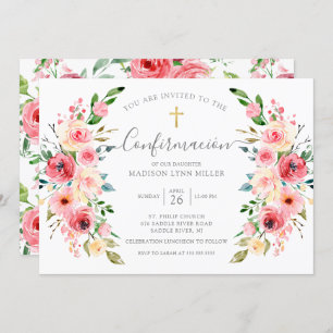Peonies Rose Spanish Confirmation Invitation