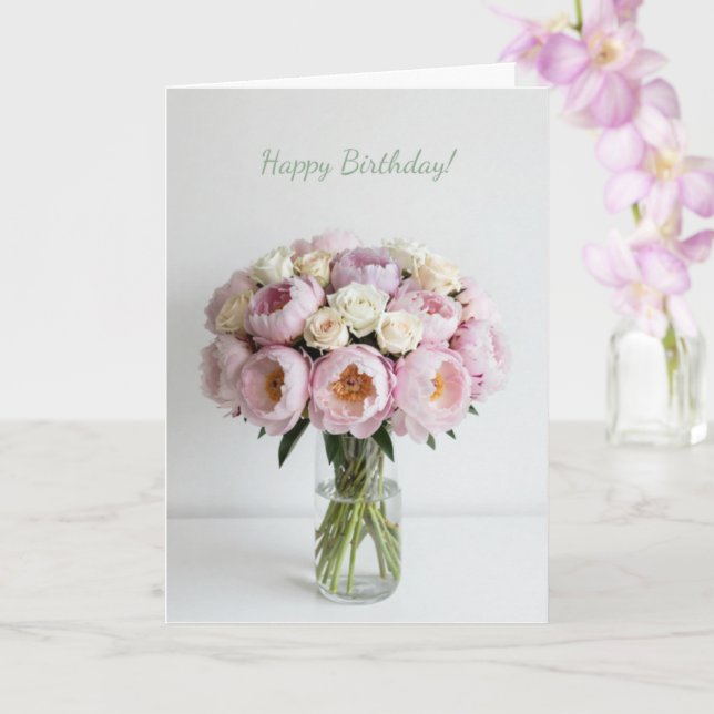 Peonies & Roses Birthday Card (Orchid)