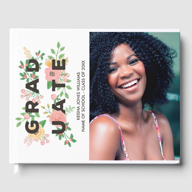 Peonies & Roses Floral Graduate - Photo Guest Book (Front)