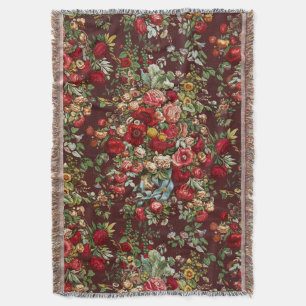 Peonies & Roses,Vintage Chintz Floral Pattern Throw Blanket
