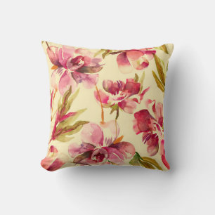 Peonies Seamless Pattern. Watercolor Background.  Cushion
