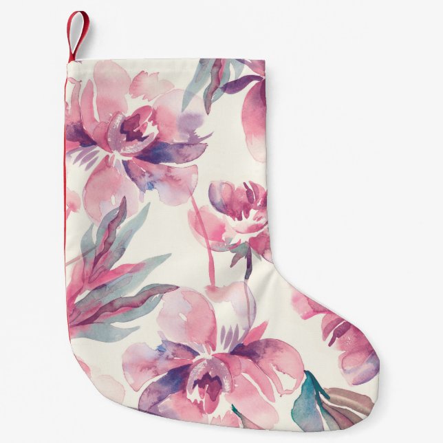 Peonies Seamless Pattern. Watercolor Background.  Small Christmas Stocking (Front)
