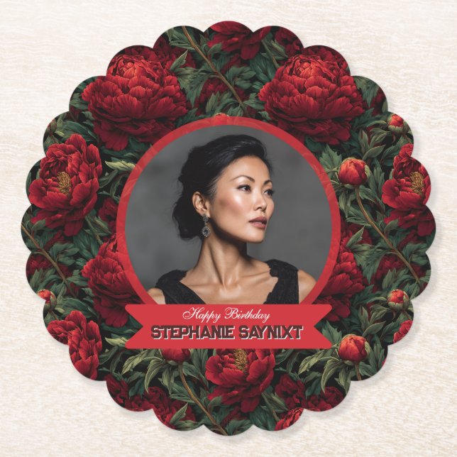  Peonies Theme Birthday  Paper Coaster (Front)