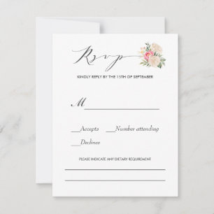 Peonies Typography dietary Requirements wedding RSVP Card