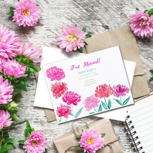 Peonies Watercolor New Address Announcement Postcard (Creator Uploaded)