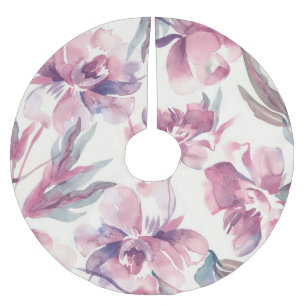 Peonies watercolor: seamless floral background. brushed polyester tree skirt