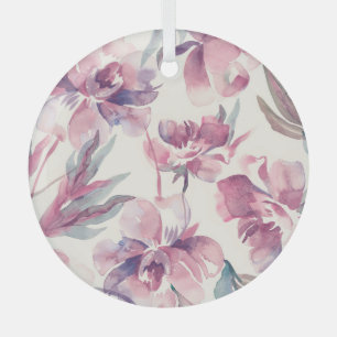 Peonies watercolor: seamless floral background. glass tree decoration