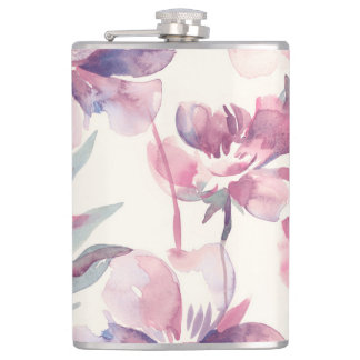 Peonies watercolor: seamless floral background. hip flask