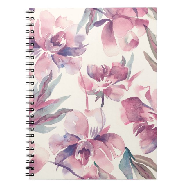 Peonies watercolor: seamless floral background. notebook (Front)