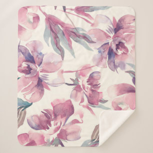 Peonies watercolor: seamless floral background. sherpa blanket