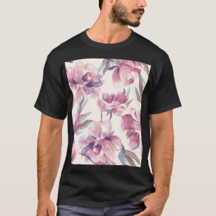 Peonies watercolor: seamless floral background. T-Shirt