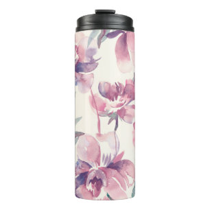 Peonies watercolor: seamless floral background. thermal tumbler