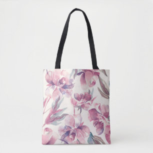 Peonies watercolor: seamless floral background. tote bag
