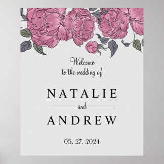 Peonies Wedding Welcome Sign