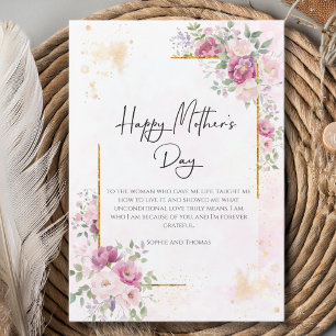 Peonies with gold frame mother's day holiday card